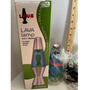 Lava Brand Lava Lamp Classic Silver Base Blue Liquid Yellow Wax 11.5 Inch NWT